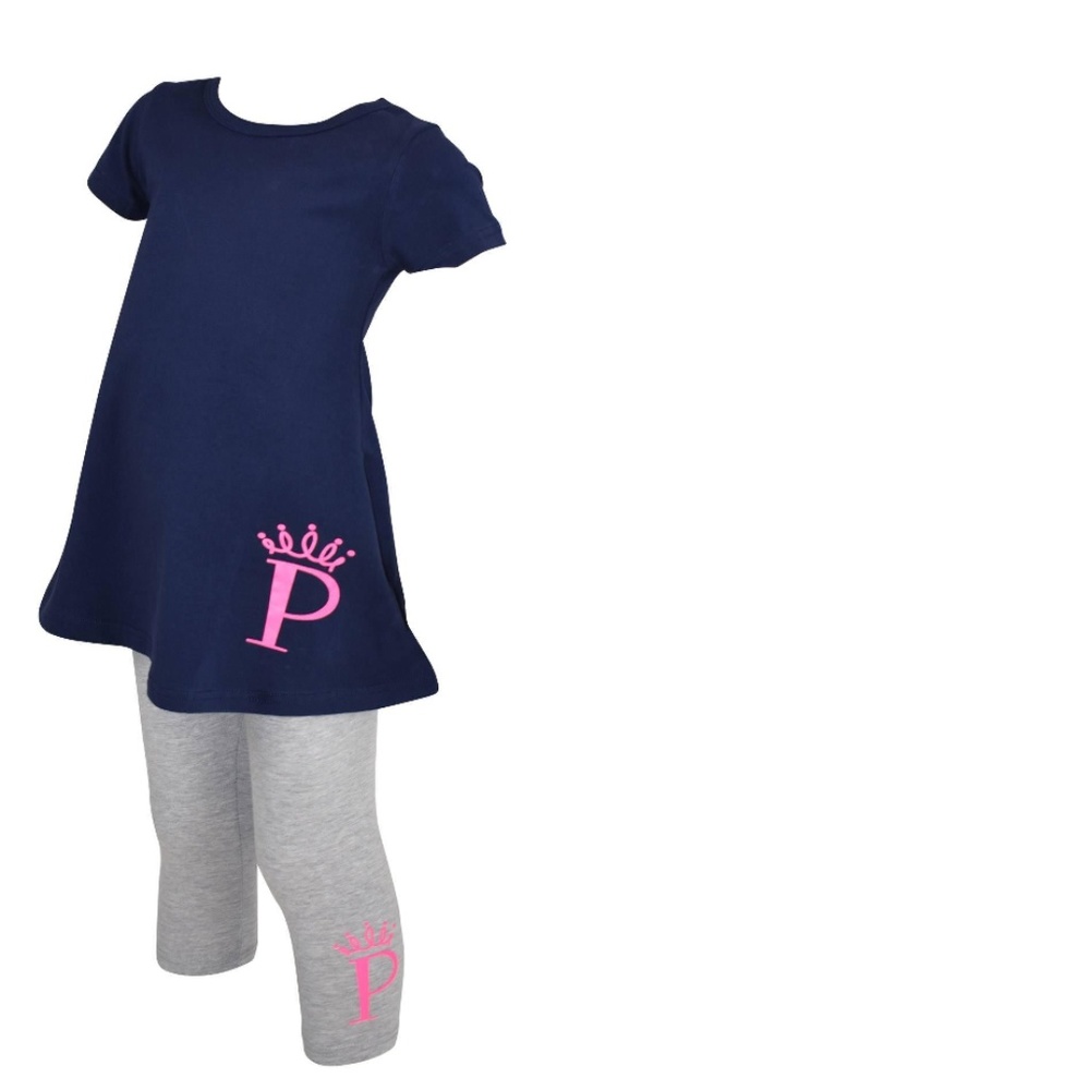 Girls Navy Short Sleeve Tunic & Grey Leggings- SET